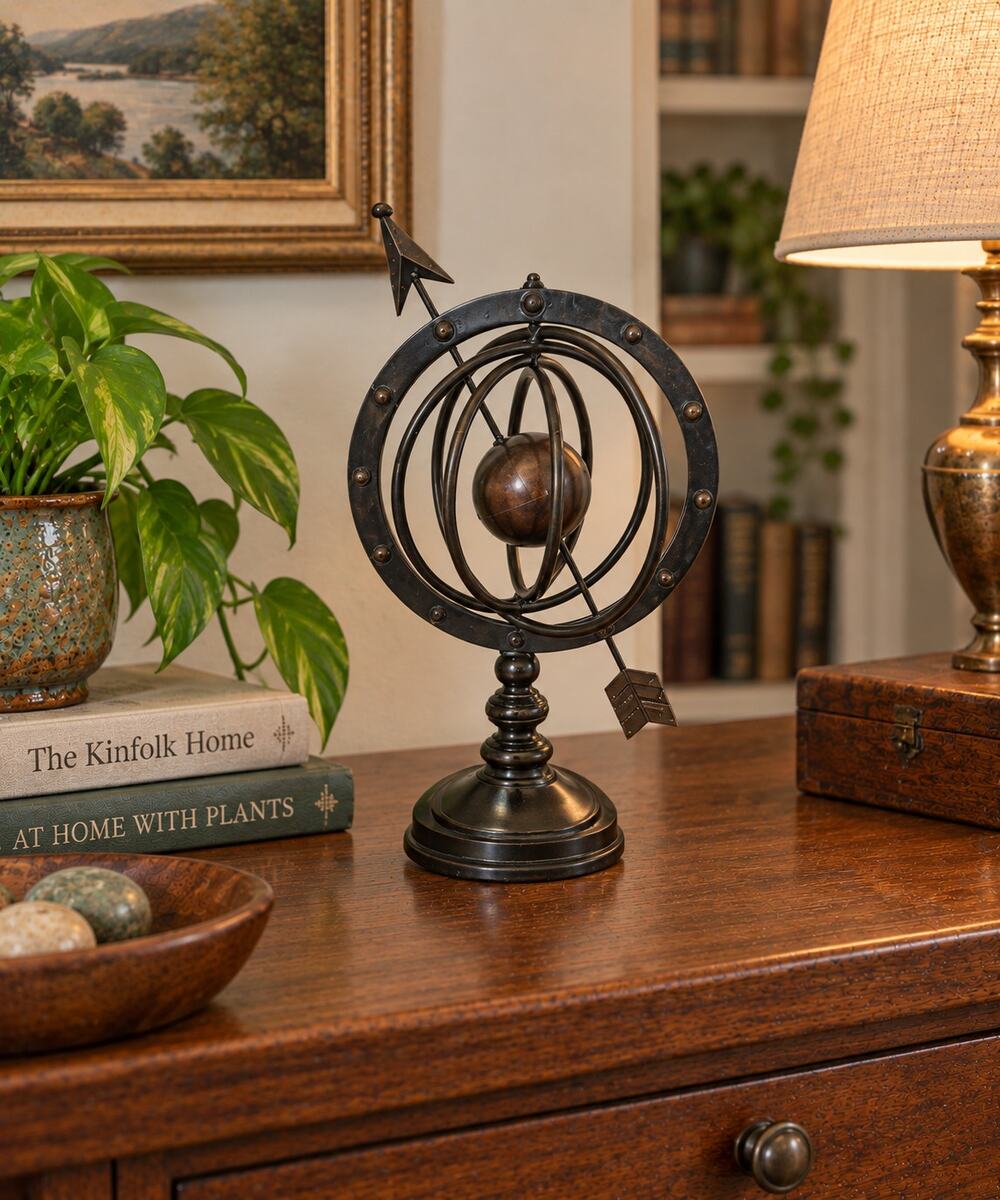 Metal Armillary Compass Globe Orbit Sphere Decor Brown